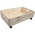 WooDeeDoo Extra-Large Shallow Wooden Storage Crate with Wheels – Low-profile Open-Top Mobile Box for Crafts Toys Underbed Home Office Organisation – Unfinished Natural Wood – 59.5 x 39.5 x 18.5 cm