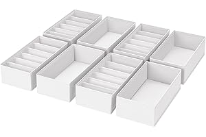 DIMJ 8 Pezzi Organizer Cassetti Armadio- Organizer per Cassetti Organizzatore Armadio Scatola Pieghevole Salvaspazio per Biancheria Intima, Mutande, Calzini, Cravatte (Bianco)