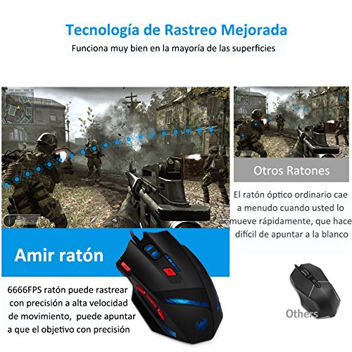 TopElek Rat  n Gaming profesional 9200 DPI  Ajuste de Peso  8 botones 13 modos de led luz para Gamer de alta precisi  n con cable 6 DPI ajustable 7 Color Ciclo de respiraci  n Win 8 7 XP Vista Mac OS