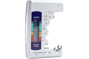 TEUENA Universal Battery Tester Checker with LCD Display, Easy Safety Household, Digital Battery Tester Battery Checker for C AA AAA D N 9V 1.5V Button Cell Small Mini Batteries - Silver