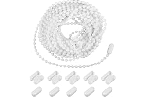 UICCVOKK Roller Blind Chain, 10M Vertical Blind Chain with 10pcs of Mating Connectors, White Blind Beads Chain 4.5mm Blind Bottom Chain Cord for Roller Blind Replacement Parts Repair Fittings