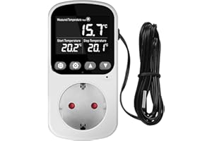 STEEIRO Temperaturregler Steckdose 230V mit Timer und Fühler, Digital Thermostat Steckdose Heizung Kühlung Temperaturschalter für Gewächshaus Terrarium Kühlschrank Aquarium