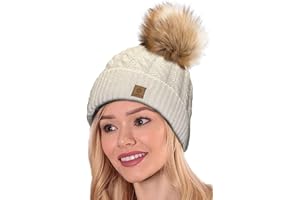 4sold Winter Cappello Set da Donna Taglia Unica di Lana di Mohair e Sciarpa Invernale di Lana Berretto Beanie Fodera in Pile Pompom Artificiale