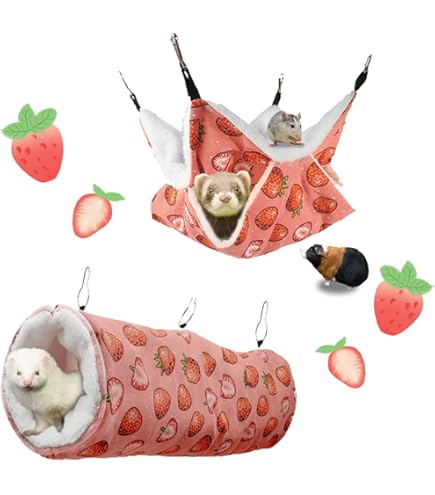 Small Animal Hanging Hammock & Sleep Sack - Cozy Fleece Bed For Ferrets, Guinea Pigs, Hamsters & More