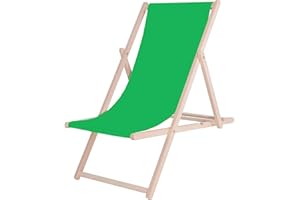 SPRINGOS Chaise Longue Pliante en Bois Massif pour Jardin et Petit Balcon système de sécurité 3 Positions Chaise Longue Pliante en Bois avec Tissu