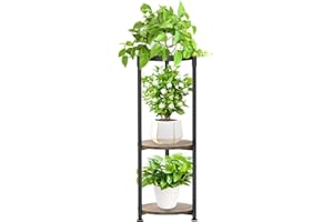 JC-Houser 3 Tier Tall Plant Stands Indoor, 34 Inch Metal Wood Corner Plant Stand for Indoor Plants, Round Flower Pot Holder Shelf Display Rack for Balcony Garden Patio Living Room(Black)