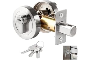 HUIPALON Zinc Alloy Single Cylinder Deadbolt with Keys for Front Door, Entrance, Bathroom, Bedroom - Round Lock 35-50mm (Silver)