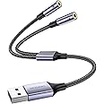 MOSWAG USB Audio Adapter, Headphone Microphone USB Aux converter, USB to Dual 3.5mm Audio Jack Adapter Cable, External Sound Card for Windows Mac PC Laptops