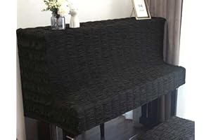 WAIGG KII Klavier-Staubschutz, aufrechte Klavierabdeckung, dehnbare gestrickte Klavierabdeckung, staubdichtes Schutztuch für vertikales Klavier (Klavierabdeckung, schwarz)