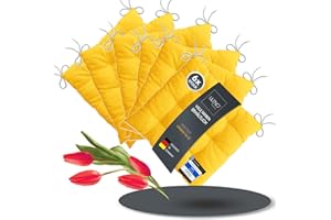LILENO HOME Lot de 6 coussins de chaise - Jaunes (40 x 40 x 6 cm) - Pour chaise de jardin, cuisine ou salle à manger - Confortables - Résistants aux UV - Pour l'intérieur et l'extérieur - Conviennent
