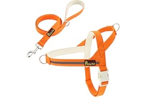 Plutus Pet Cotton Dog Harness and Lead Set, Reflective and Soft Padded, Quick Fit Vest Harness, for Small, Medium and Large Dogs, Orange, M