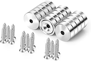 Neosmuk Lot de 15 aimants ronds en néodyme avec trou au centre, puissants, 10 kg, pour le mur, avec vis pour bois, aimant plat de 17 mm