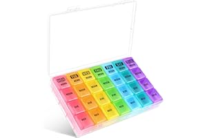 Opret Weekly Pill Organiser, Pill Box 7 Day 4 Times a Day with case, Portable Travel Tablet Organiser with 28 Compartments, for Vitamin Fish Oil Supplements Medication