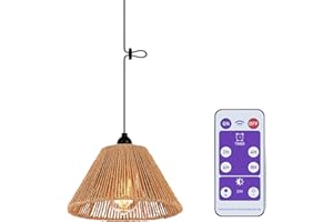 ‎ECOGEHEN Boho Lampe Hängelampe mit Batterie Fernbedienung Deckenlampe ohne Stromanschluss Pendelleuchte Batteriebetrieben Rattan Regenschirm Lampenschirm für Schlafzimmer Weihnachten Party Geschenk Pavillon