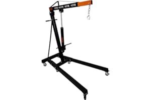 T-Mech 1000KG Werkstattkran Kran Motorkran Klappbar Motorheber Hebekran Motor Werkstatt Hydraulischer Pumpengriff Klappbare Beine Lastaufzug Griff Räder Garage 4 JIB-Arm Positionen Schwarz Stahl