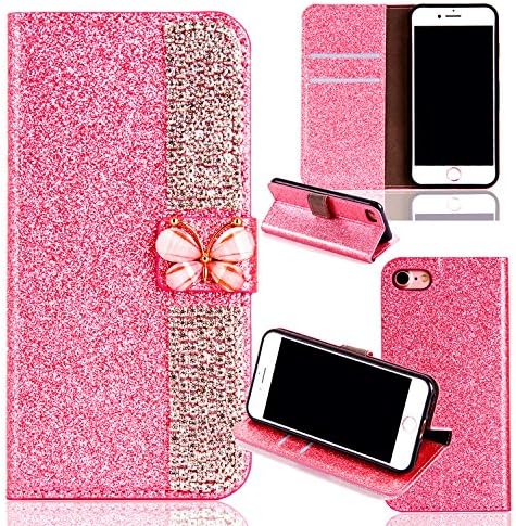 iPhone X Leather Case,iPhone X Flip Wallet Case,Case for iPhone X with 5.8 inch Screen,3D Funny Cute Elegant Butterfly Bling Glitter Diamond Pattern Leather Stand Function Flip Kickstand Wallet with Card Slot Holder Protective Cover [Magnetic Closure] [Full Body protection] for Apple iPhone X