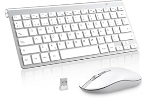 Teclado y ratón inalámbricos, PINKCAT 2.4G Set de Teclado Ultrafino y ratón ergonómico silencioso con 12 accesos directos Multimedia para Ordenador, PC, Tableta, Ordenador de sobremesa (Plateado)
