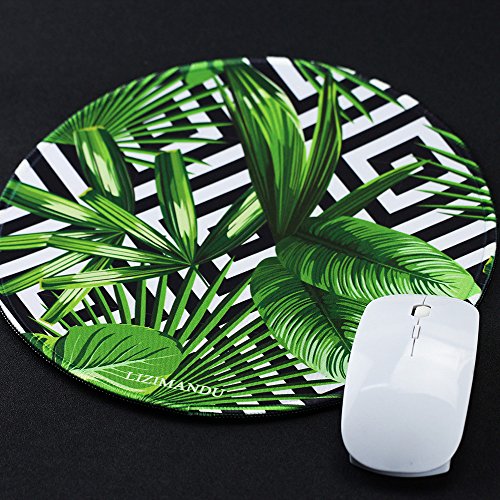 Gaming Mauspad(250 x 250 x 3 mm) ,Lizimandu Silent Designer Runde Round Mousemat /Standard Size mit Anti-Rutsch-Leder-Runde Double Sided Durchmesser 25 cm für alle gängigen Mouse-Typen(Schwarz Gestreiften Blätter/Black Striped Leaves) - 5