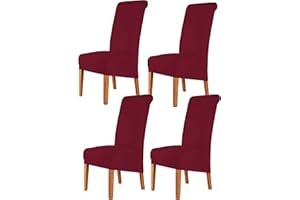 CMAKER High Back Chair Covers Stretch Spandex Fabric Chair Slipcover Seat Cover for Home Washable Removable Parsons Chair Protector Dining Room Kitchen Hotel,Set of 4,Burgundy