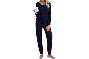 Aseniza Piżama damska, długa piżama, zestaw bawełniany, zimowy kombinezon domowy, długi rękaw, dwuczęściowa bielizna nocna, jednokolorowa, dla kobiet
