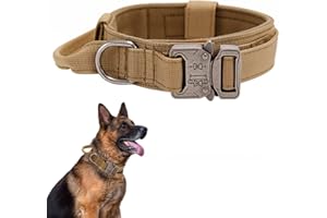 PERIFLOWIN Tactical Dog Collar with Handle - Military Dog Collars Adjustable Training Collar Premium Nylon Dog Collar Heavy Duty Metal Buckle Collar for Medium Large Dogs (M, Brown)
