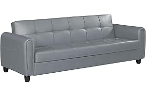 Visco Therapy Zinc PU Leather Grey 3STR Sofa Bed with Hidden Storage. Living Room Furniture. (Grey, 3 Seater)