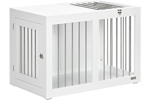 PawHut Hundekäfig für Zuhause, Hundehütte, Haustierkäfig für mittelgroße Hunde, Hundebox mit Türen, Hundehaus, Transportkäfig, Weiß, 80 x 50 x 56,5 cm