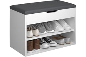 TecTake® Zapatero Madera con cojín extraíble, estanteria Zapatero Ajustable, Mueble Entrada recibidor, Organizador Zapatos, Banco Madera para Guardar Zapatos - Blanco