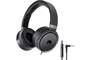 Rockpapa Circle ONE Wired Headphones with Microphone and Volume Control Foldable Lightweight Headset for Cellphones Tablets Smartphones Laptop Computer PC Mp3/4 CD DVD (Black/Grey)