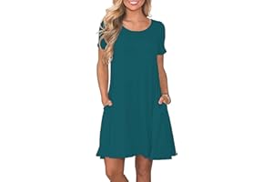 AUSELILY Abito Estivo Donna T-Shirt Casual Vestito a Manica Corta Abiti Corto con Tasche Scollo a Rotondo
