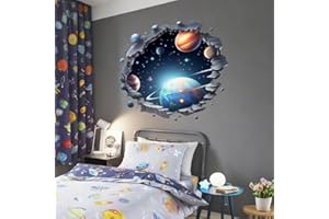 AMICERA Wall Sticker for Bedrooms, Galaxy Wallpaper Kids Boys Space Bedroom Wall Decals, Personalised Wall Door Accessories Decorations, Self Adhesive Waterproof, 3D Cosmic Theme