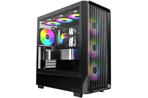 Montech X5- ATX Mid-Tower Gaming PC Case, High Airflow, 3X 140mm and 1x 120mm ARGB Fans Pre-Installed, Glass Side Panel, Carbon Print Accents, GPU Holder Included, Black