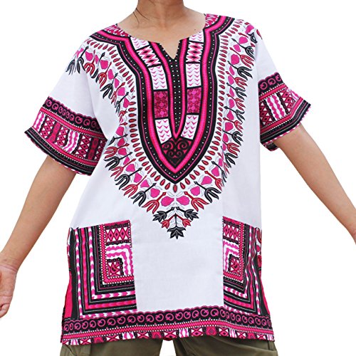 RaanPahMuang Brand Unisex Bright African White Dashiki Cotton Shirt #9