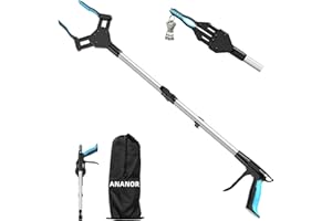 ANANOR 76 cm składany chwytak dla seniorów, ulepszona szeroka szczęka z obrotową głowicą 360° i 2 torby do przechowywania, magnetycznym chwytak do śmieci, przedłużenia ramion, pomoce