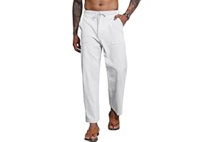 YAOBAOLE Mens Linen Trousers Elastic Waist Trousers with Pocket for Men Yoga Pants