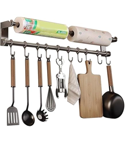 Porta Utensili Da Cucina Adesivo - Design Amburgo, 6 Ganci, Grigio Argento