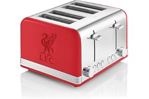 SWAN PRODUCTS LIMITED Swan Official Liverpool Football Club 4 Slice Retro Toaster, Red, 1600W, Red Indicator Lights, Defrost and Reheat Settings, Removable Crumb Tray, Cord Storage, LFC Toaster, ST19020LIVRN