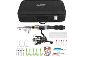 Lixada Caña de Pescar portátil y Carrete, Juego de Aparejos de Pesca 28049-T5 (EVA Square Bag + AE3000 + 26A Juego de Accesorios + Línea R18) + caña de Pescar 1.9M/2.1M/2.3M