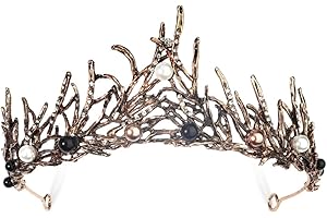EPOKUS Perła korona do włosów w stylu vintage, korona z czarną perłą, korona księżniczki, dla panny młodej, na wesele, na imprezę, urodziny, Boże Narodzenie, Halloween, bal absolwentów