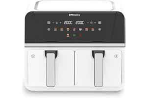 EMtronics 9L Dual Zone Air Fryer 2400W Family Size, 8 Preset Cooking Mode, Match Cook & Smart Finish Functions, 9 Litre - White