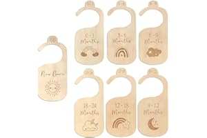 XUKZIMA 7 Pcs Wood Nursery Wardrobe Dividers by Size Age Hanger Divider Closet Clothes Organiser Labels Wardrobe Separators for Newborn Gifts Baby Shower Expecting Mothers Girl Boy Elephant