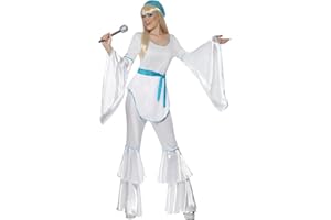 Smiffys Super Trooper Costume, White with Top, Trousers, Hat and Belt Tie, 1970's Disco Fancy Dress, Adult Dress Up Costumes