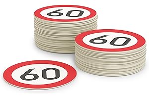 ‎FLYERALARM Beer Mats Cardboard for 60th Birthday (Pack of 50) Traffic Sign Glasses Coasters (Diameter 10 cm) for Men and Women