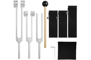 AOGOE Diapasones, Diapasón de aleación de Aluminio(128Hz, 256Hz, 512Hz), Diapason Musical, Set de Diapasones con Peso para Terapia de Chakras, Terapia de Sonido, Accesorios de Yoga y Meditación