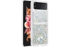 LEMAXELERS Liquide Coque pour Samsung Galaxy Z Flip 4,Paillette Brillante Quicksands Liquide Transparente Antichoc Étui de Protection Silicone TPU Case Housse pour Galaxy Z Flip 4,Silver Heart