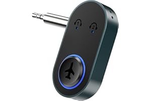 OQIMAX Adapter Bluetooth do samolotu, transmiter Bluetooth 5.3 na 2 słuchawki, adapter jack 3,5 mm AUX Blue-Tooth, nadajnik audio do samolotu/TV do bezprzewodowych słuchawek/głośników, czas pracy 16