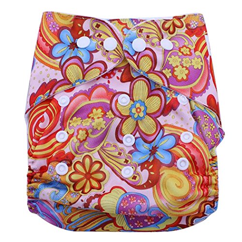 Happy Cherry Colored Flowers Printed Washable Reusable Leakproof Warm Baby Diapers Free Size - Brown