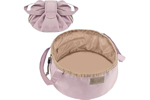 URAQT Large-Capacity Travel Cosmetic Pouch, Portable Quick Pack Lazy Drawstring Make Up Bag for Daily Use, Magic Cosmetic Bag with Small Pocket for Women (Pink)