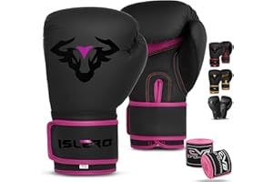 Islero EVO Fitness Guanti da boxe neri opachi da uomo Sacco da boxe donna rosa MMA Muay Thai arti marziali Kick Boxing Sparring Allenamento Guanti da combattimento con impacchi per le mani