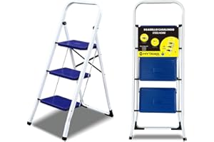 HYTAMA TOOLS Sgabello in acciaio laccato bianco con 3 gradini pieghevole HYTAMA "STEEL HOME" richiudibile salvaspazio (3 GRADINI)